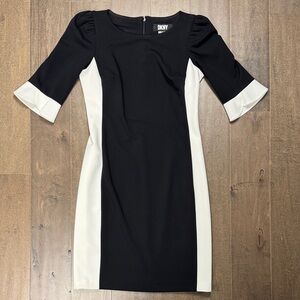 DKNY Black and White Long Sleeve Dress